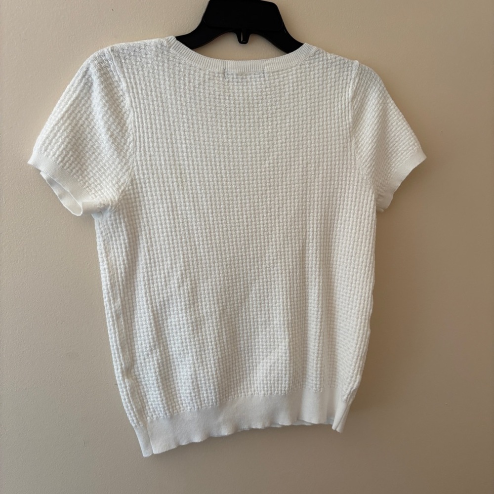 M&S Collection White Textured Knit Beaded Neckline Top Women’s Medium - Picture 2 of 2